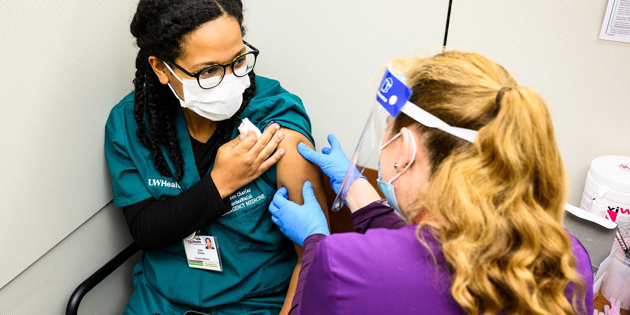 A UW Health nurse gets a vaccine circa late 2020