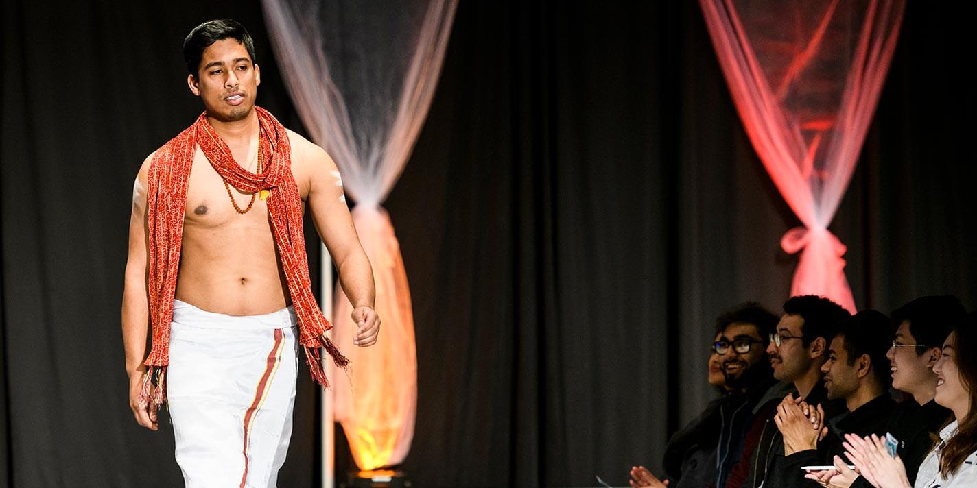 Srinidhi Emkay showing off customary clothing for men in India.